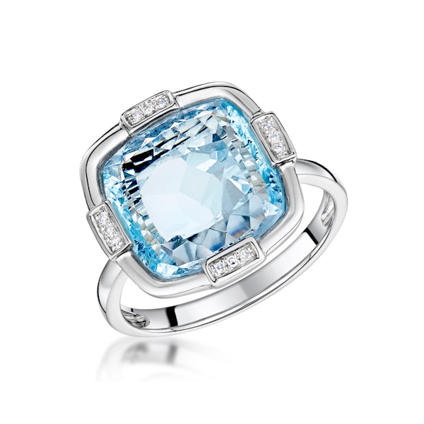 Blue Topaz and Diamond Stellato Ring 0.03ct in 9K White Gold SIZE K - Image 1