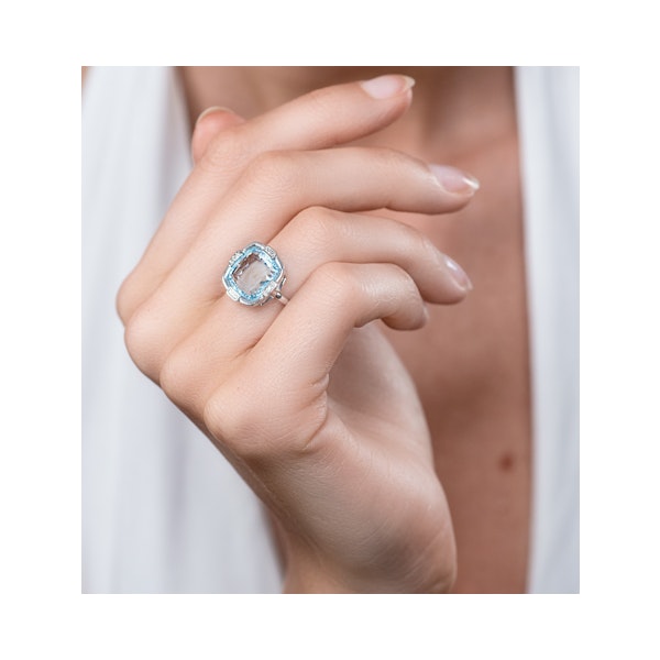 Blue Topaz and Diamond Stellato Ring 0.03ct in 9K White Gold SIZE K - Image 2