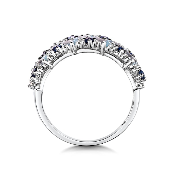 Blue Topaz Sapphire and Diamond Stellato Ring in 9K White Gold - Image 3