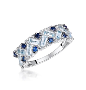 Blue Topaz Sapphire and Diamond Stellato Ring in 9K White Gold