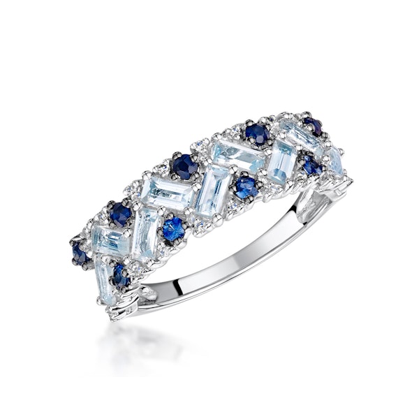Blue Topaz Sapphire and Diamond Stellato Ring in 9K White Gold - Image 1