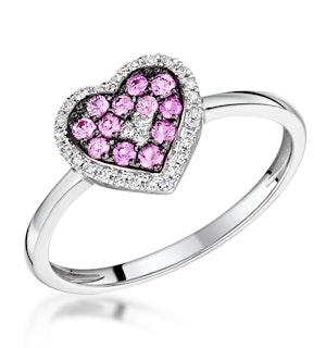 Pink Sapphire and Diamond Stellato Heart Ring 0.09ct in 9K White Gold