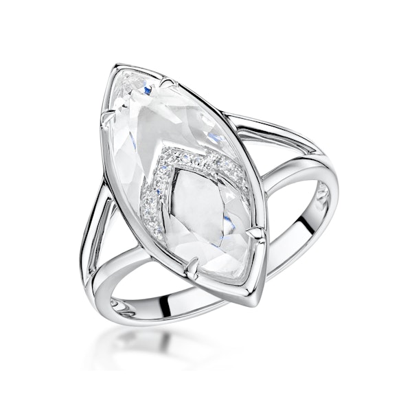 Stellato Collection White Topaz and Diamond Ring in 9K White Gold - Size Z - Image 1
