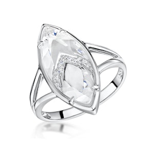 Stellato Collection White Topaz and Diamond Ring in 9K White Gold - Size Z