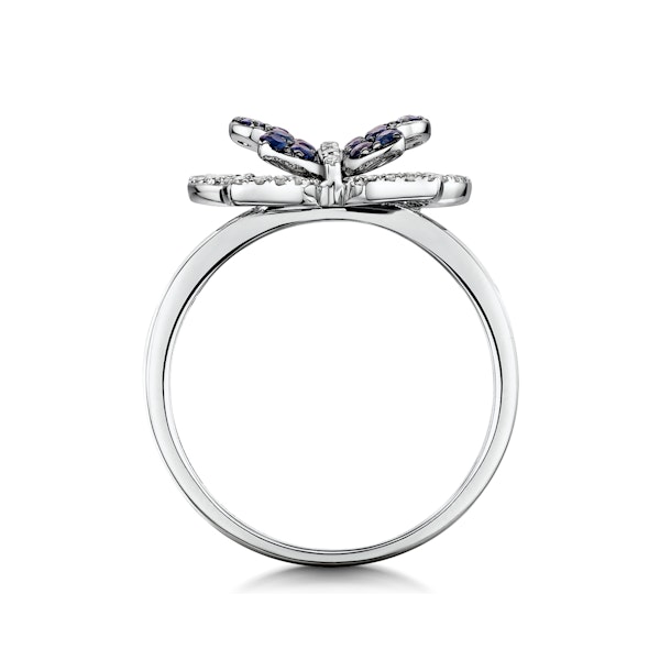 Stellato Collection Sapphire and Diamond Butterfly Ring 9K White Gold - Image 3