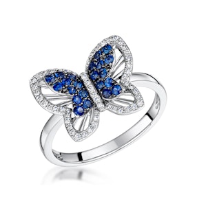 Stellato Collection Sapphire and Diamond Butterfly Ring 9K White Gold