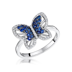Stellato Collection Sapphire and Diamond Butterfly Ring 9K White Gold