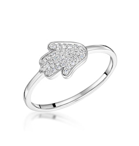 Stellato Collection Hamsa Diamond Ring 0.09ct in 9K White Gold SIZES AVAILABLE I I.5 J K K.5 L M N O