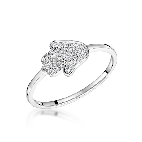 Stellato Collection Hamsa Diamond Ring 0.09ct in 9K White Gold SIZES AVAILABLE I I.5 J K K.5 L M N O - Image 1