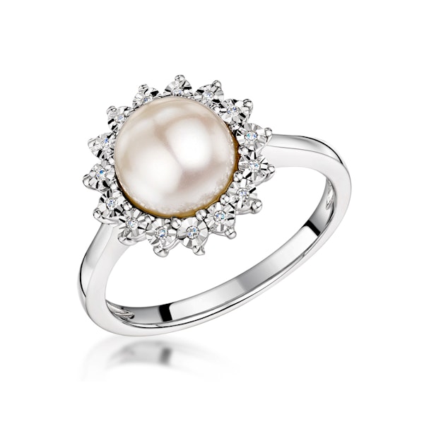 Stellato Collection Pearl and Diamond Ring 0.05ct in 9K White Gold - Image 1