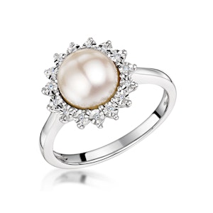 Stellato Collection Pearl and Diamond Ring 0.05ct in 9K White Gold