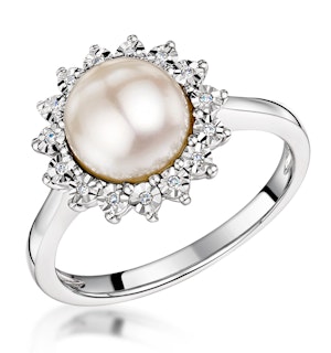 Stellato Collection Pearl and Diamond Ring 0.05ct in 9K White Gold