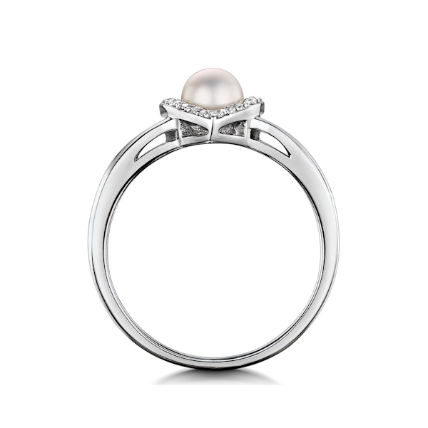 Stellato Collection Pearl and Diamond Heart Ring in 9K White Gold SIZE R - Image 3