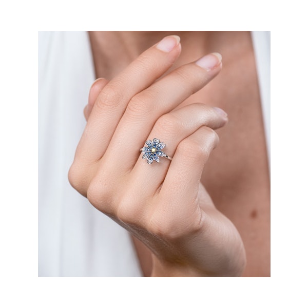 Blue Sapphire Yellow Sapphire and Diamond Stellato Ring 9K White Gold - Image 2