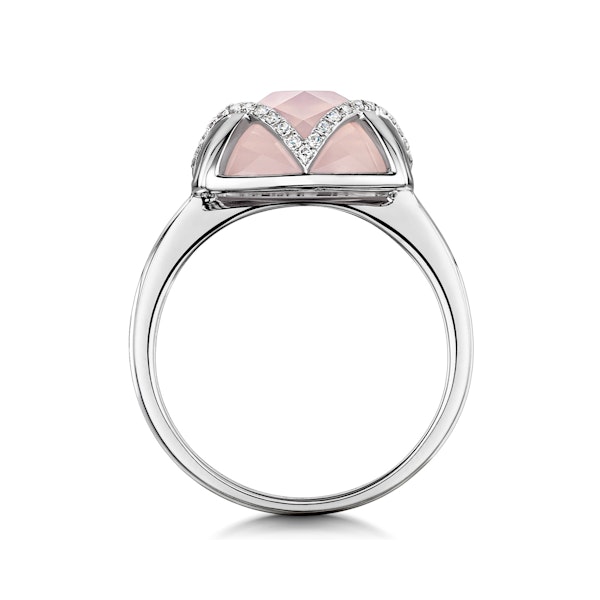 Stellato Collection Rose Quartz and Diamond Ring 9K White Gold SIZES AVAILABLE J K L - Image 3
