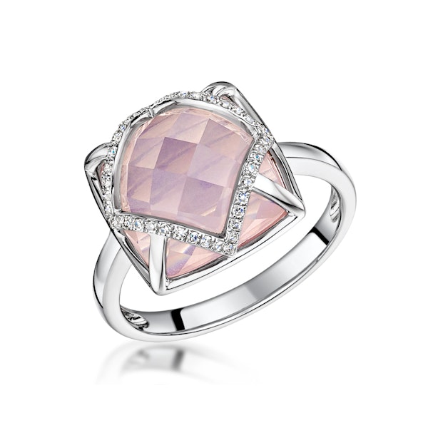 Stellato Collection Rose Quartz and Diamond Ring 9K White Gold SIZES AVAILABLE J K L - Image 1