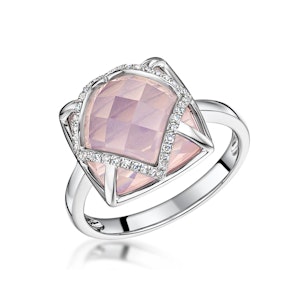 Stellato Collection Rose Quartz and Diamond Ring 9K White Gold SIZES AVAILABLE J K L