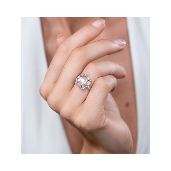 Stellato Collection Rose Quartz and Diamond Ring 9K White Gold SIZES AVAILABLE J K L - Image 2