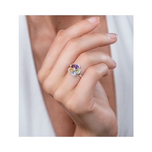 Multi Gem Flower Design Stellato Collection Ring In 9K White Gold - Image 2