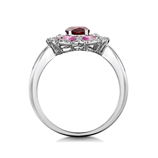 Garnet Pink Sapphire and Diamond Stellato Ring 0.14ct in 9K White Gold SIZES AVAILABLE L - Image 3