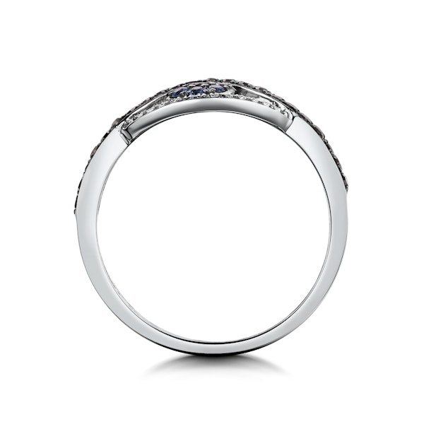Black Diamond Sapphire Evil Eye Hamsa Stellato Ring in 9K White Gold - Image 3