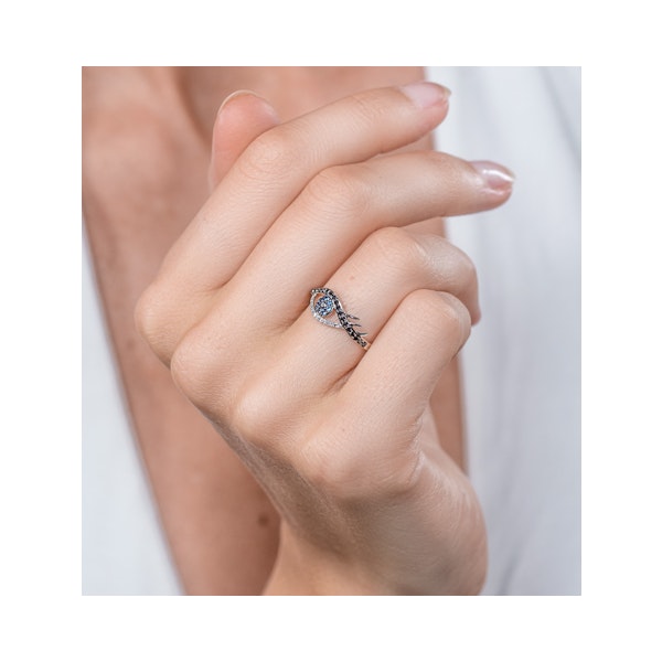Black Diamond Sapphire Evil Eye Hamsa Stellato Ring in 9K White Gold - Image 2