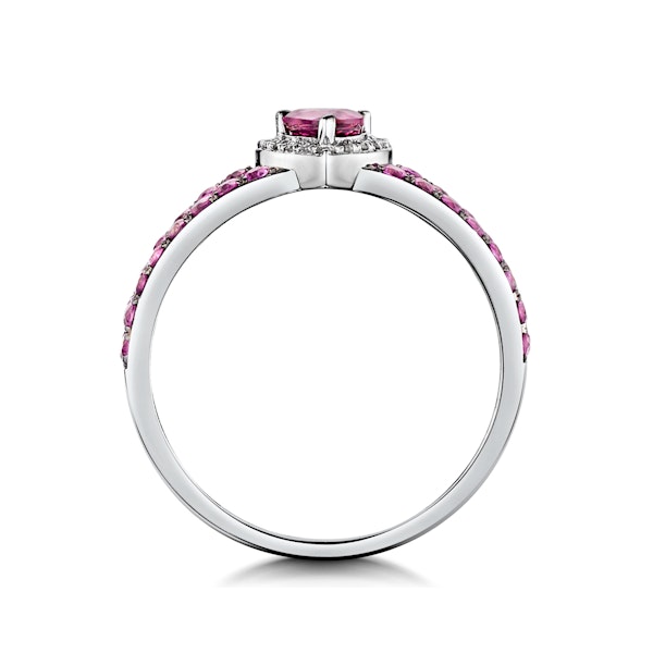 Rhodolite Pink Sapphire and Diamond Stellato Heart Ring 9K White Gold - Image 3