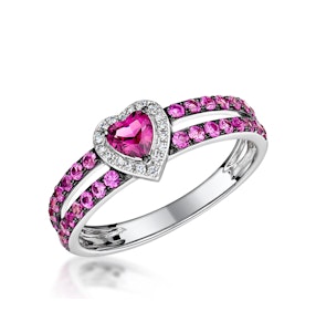 Rhodolite Pink Sapphire and Diamond Stellato Heart Ring 9K White Gold