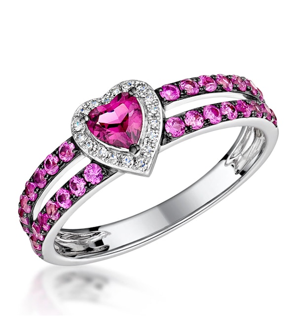 Rhodolite Pink Sapphire and Diamond Stellato Heart Ring 9K White Gold - image 1