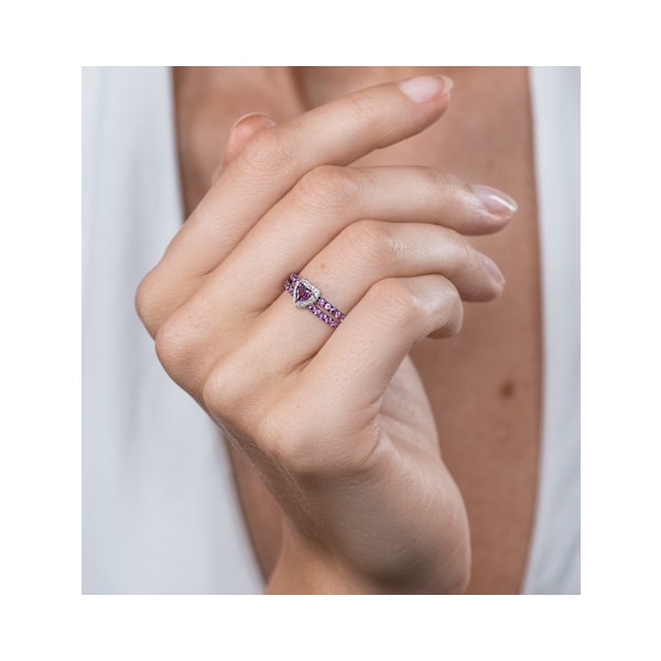 Rhodolite Pink Sapphire and Diamond Stellato Heart Ring 9K White Gold - Image 2
