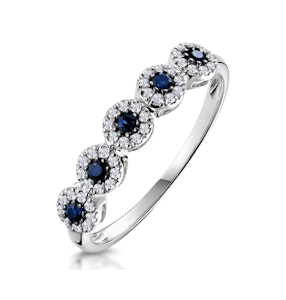 Sapphire and Halo Diamond Stellato Eternity Ring in 9K White Gold