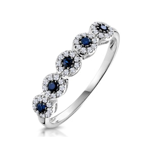 Sapphire and Halo Diamond Stellato Eternity Ring in 9K White Gold