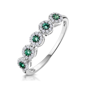 Emerald and Halo Diamond Stellato Eternity Ring in 9K White Gold