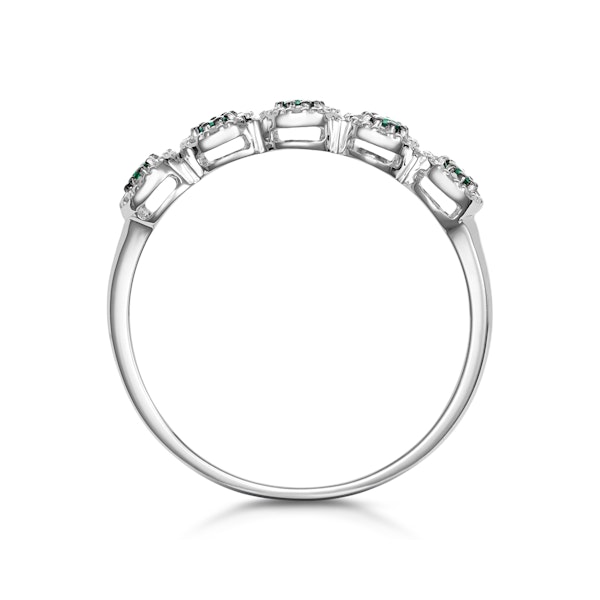 Emerald and Halo Diamond Stellato Eternity Ring in 9K White Gold - Image 3