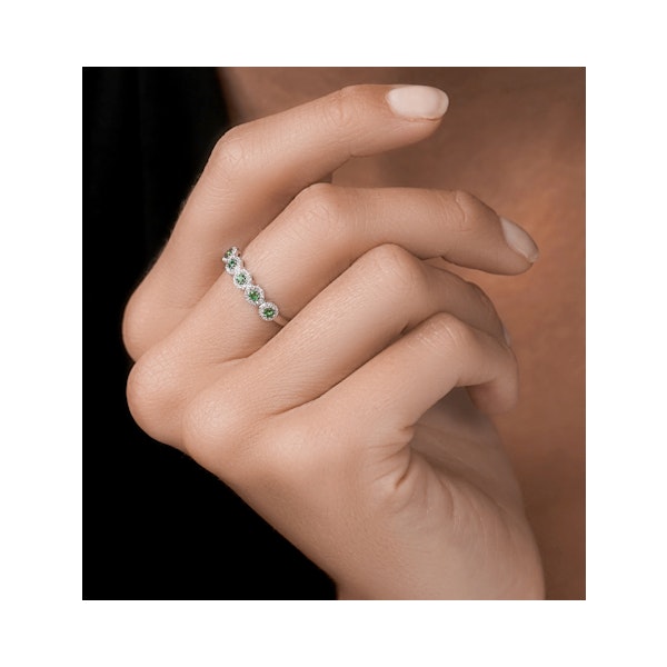 Emerald and Halo Diamond Stellato Eternity Ring in 9K White Gold - Image 2