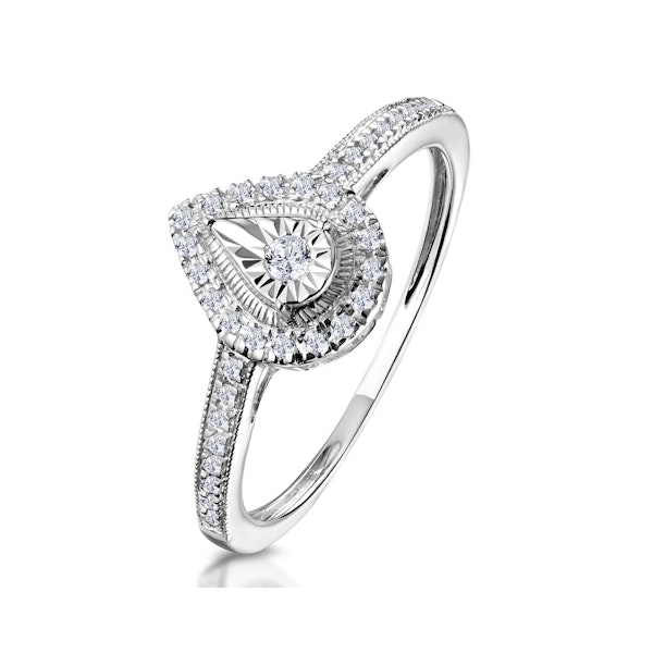Masami Pear Shaped Pave Diamond Engagement Ring 0.15ct 9K White Gold - Image 1