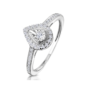 Masami Pear Shaped Pave Diamond Engagement Ring 0.15ct 9K White Gold