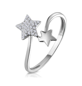 Diamond 2 Stars Ring From Stellato Collection in 9K White Gold SIZES AVAILABLE L N O U