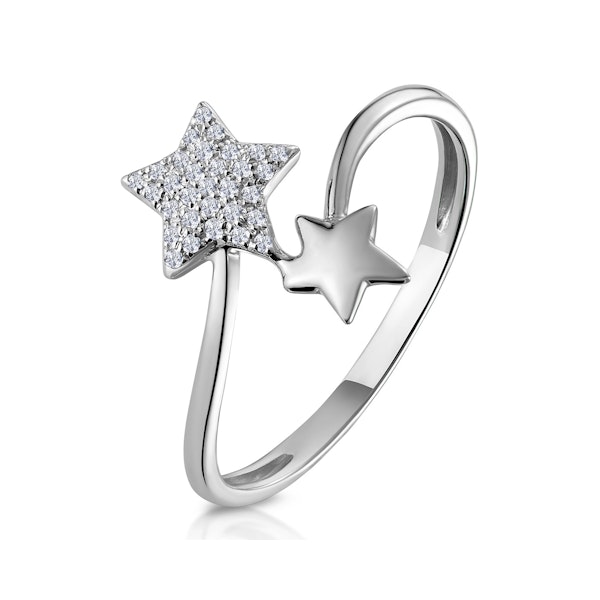 Diamond 2 Stars Ring From Stellato Collection in 9K White Gold SIZES AVAILABLE L N O U - Image 1