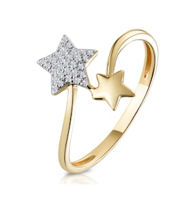 Diamond 2 Stars Ring in 9K Gold From Stellato Collection SIZE L