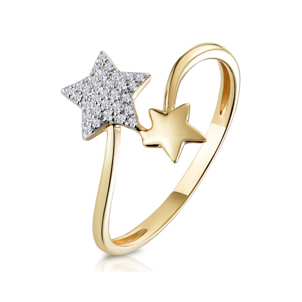 Diamond 2 Stars Ring in 9K Gold From Stellato Collection SIZE L - Image 1