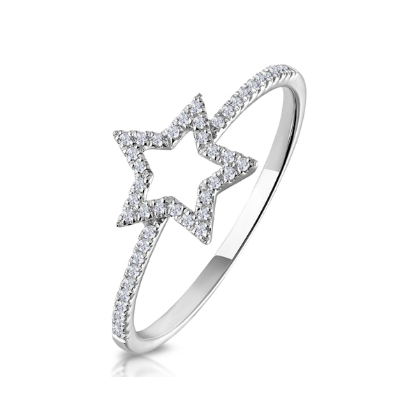 Diamond Stellato Star Ring with Diamond Shoulders in 9K White Gold SIZE O1/2 - Image 1