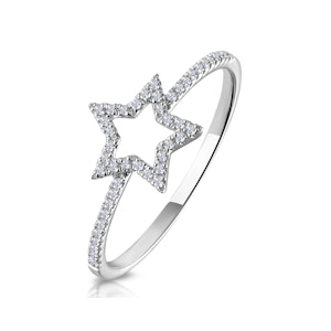 Diamond Stellato Star Ring with Diamond Shoulders in 9K White Gold SIZE O1/2