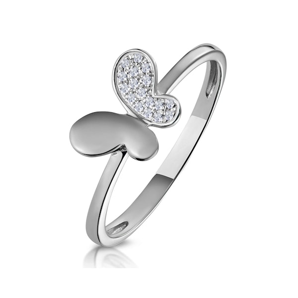 Stellato Diamond Butterfly Ring in 9K White Gold SIZE O.5 - Image 1