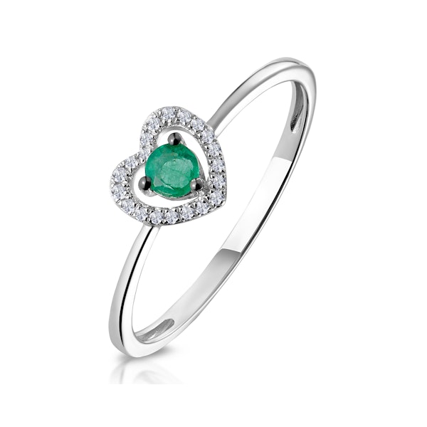 Emerald and Diamond Stellato Heart Ring in 9K White Gold - Image 1