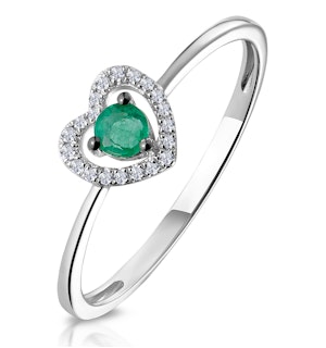 Emerald and Diamond Stellato Heart Ring in 9K White Gold