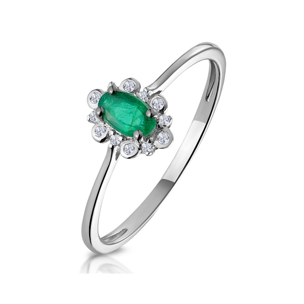 Emerald and Diamond Stellato Cluster Ring in 9K White Gold - Image 1