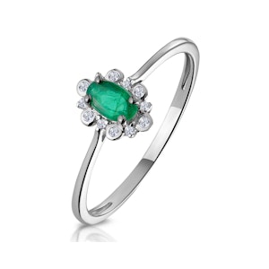 Emerald and Diamond Stellato Cluster Ring in 9K White Gold