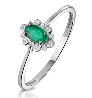 Emerald and Diamond Stellato Cluster Ring in 9K White Gold