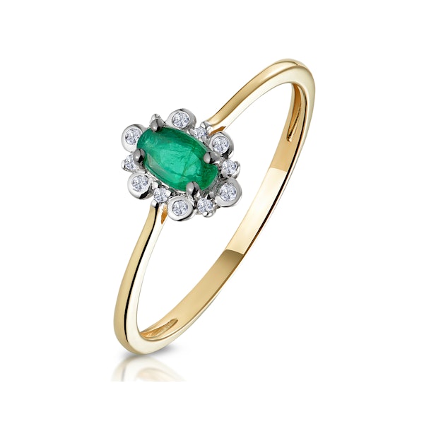Emerald and Diamond Stellato Cluster Ring in 9K Gold - Image 1